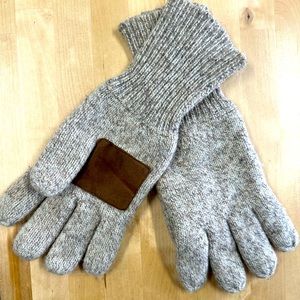 Cream Knit Gloves w/ Suede Palm